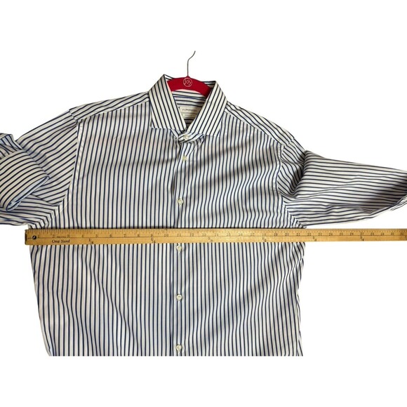 J. Lindeberg Long Sleeve Button Down Shirt Men's Size 16 Blue and White Stripes - Picture 6 of 9